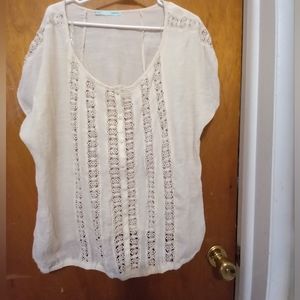 Maurices sXXL lightweight linen and lace summer u neck shirt Lace Crochet